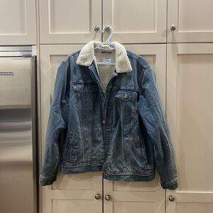 Old Navy Blue Denim Jacket with Cream Sherpa Collar